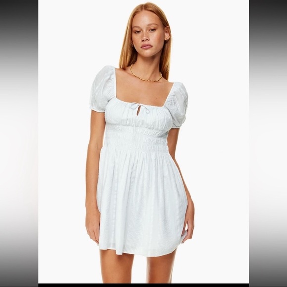 Aritzia Sunday Best Organic Cotton Puff Sleeve Babydoll Mini Dress Size Large - Picture 2 of 13